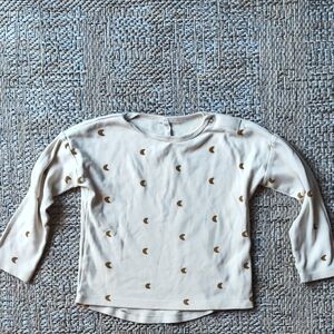 Quincy Mae Cream Long Sleeve Tee with Half Moon Design